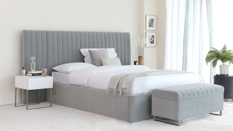 Luxury premium art Line Bed Frame plush velvet- Grey